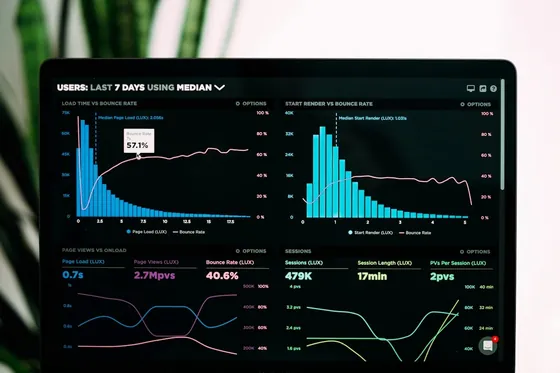 Laptop showing website analytics charts