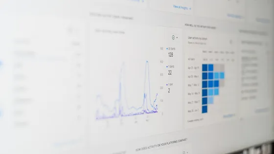 Analytics dashboard on a screen showing website traffic over time